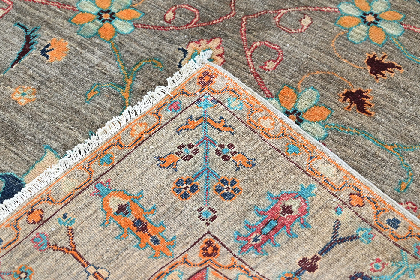 Khorjin Afghan Rug – Sage Flora