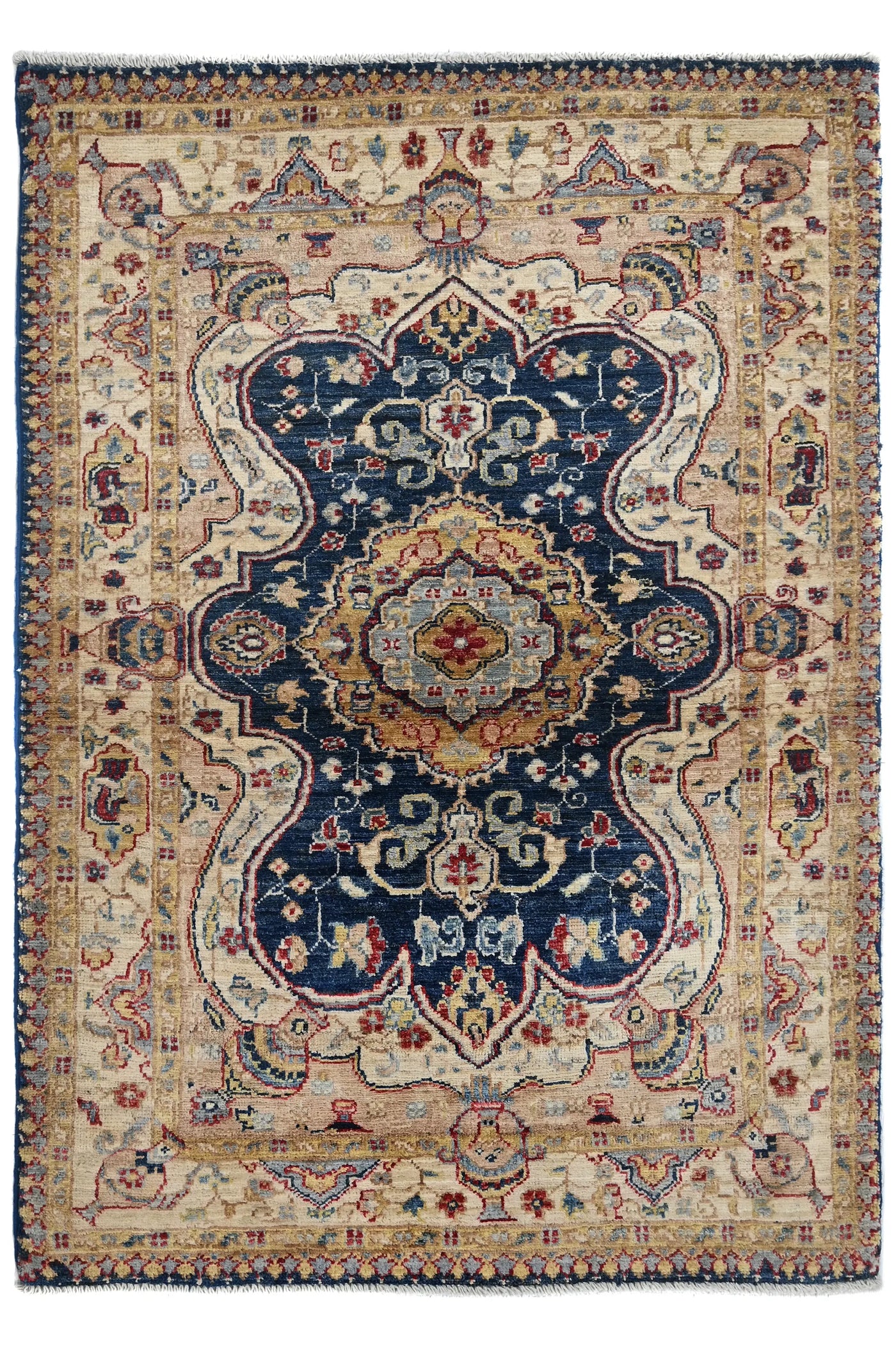 Chobi Afghan Rug – Indigo Medallion
