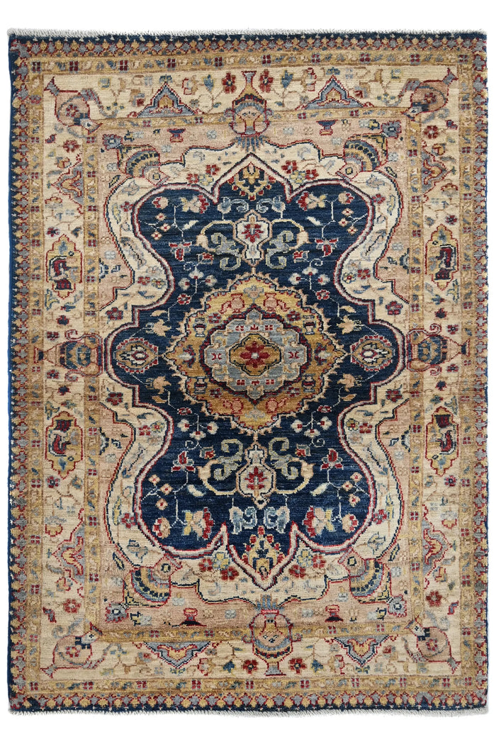 Chobi Afghan Rug – Indigo Medallion