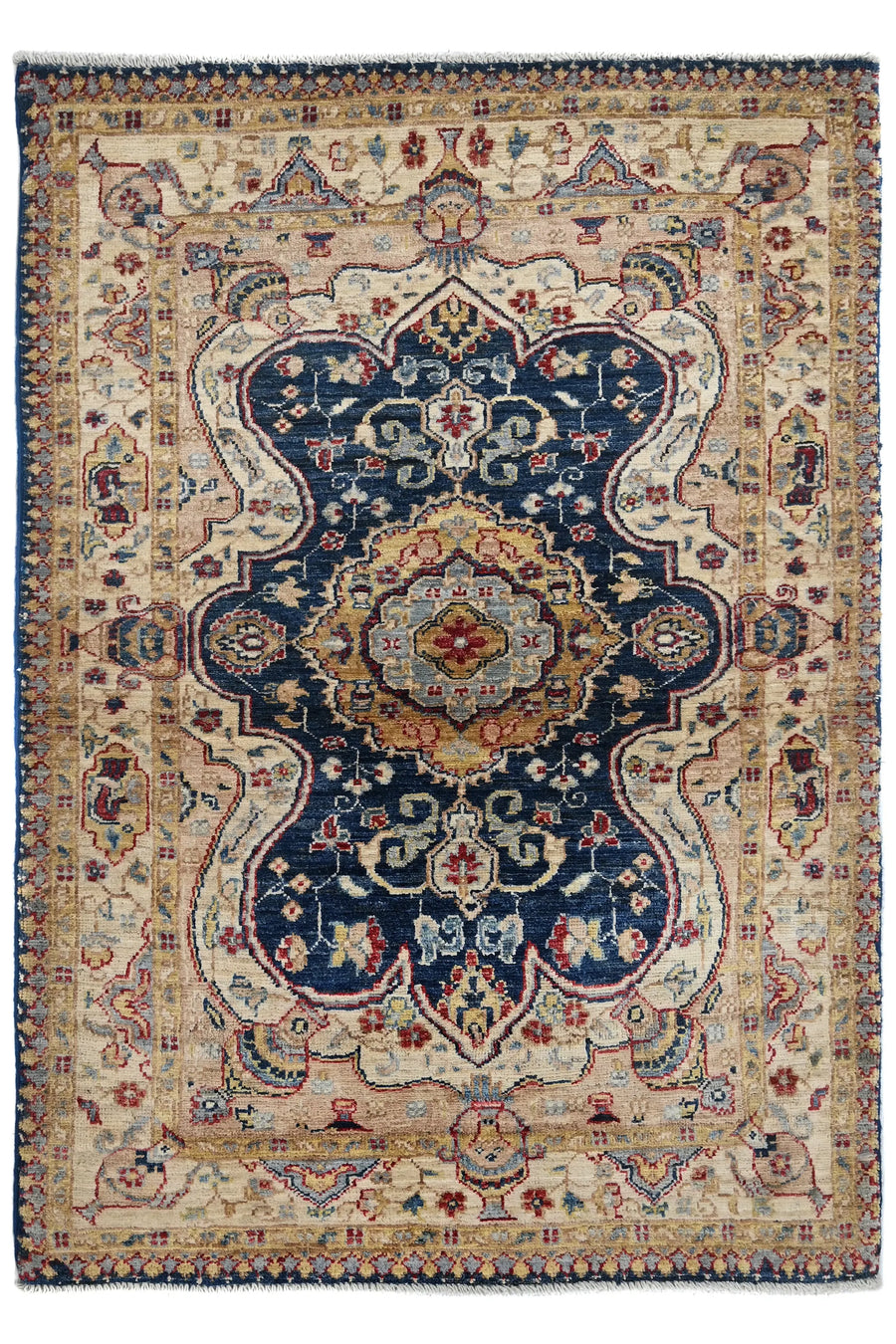 Chobi Afghan Rug – Indigo Medallion