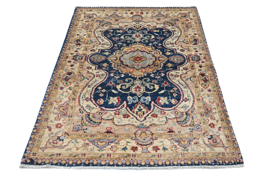 Chobi Afghan Rug – Indigo Medallion