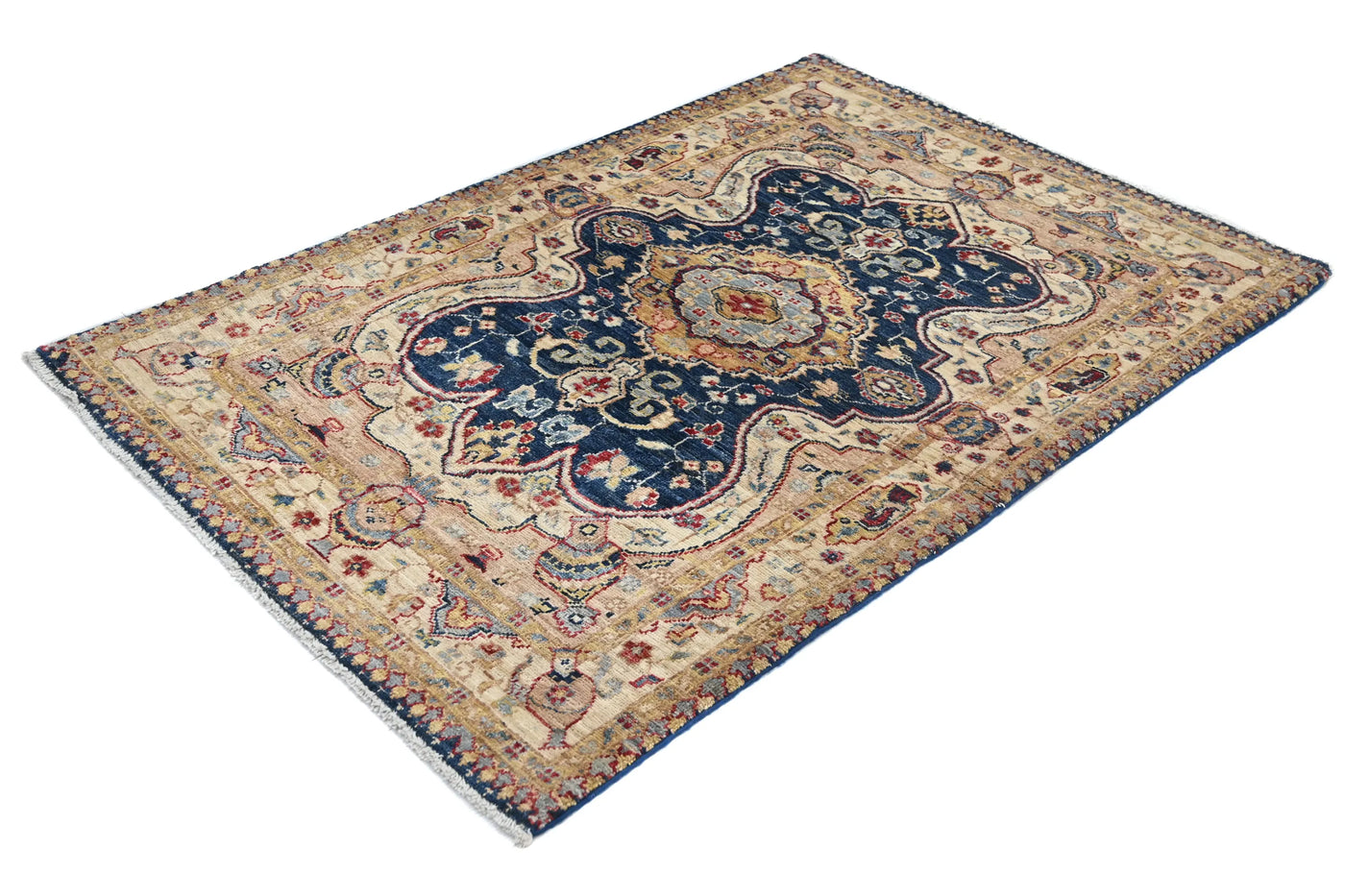 Chobi Afghan Rug – Indigo Medallion