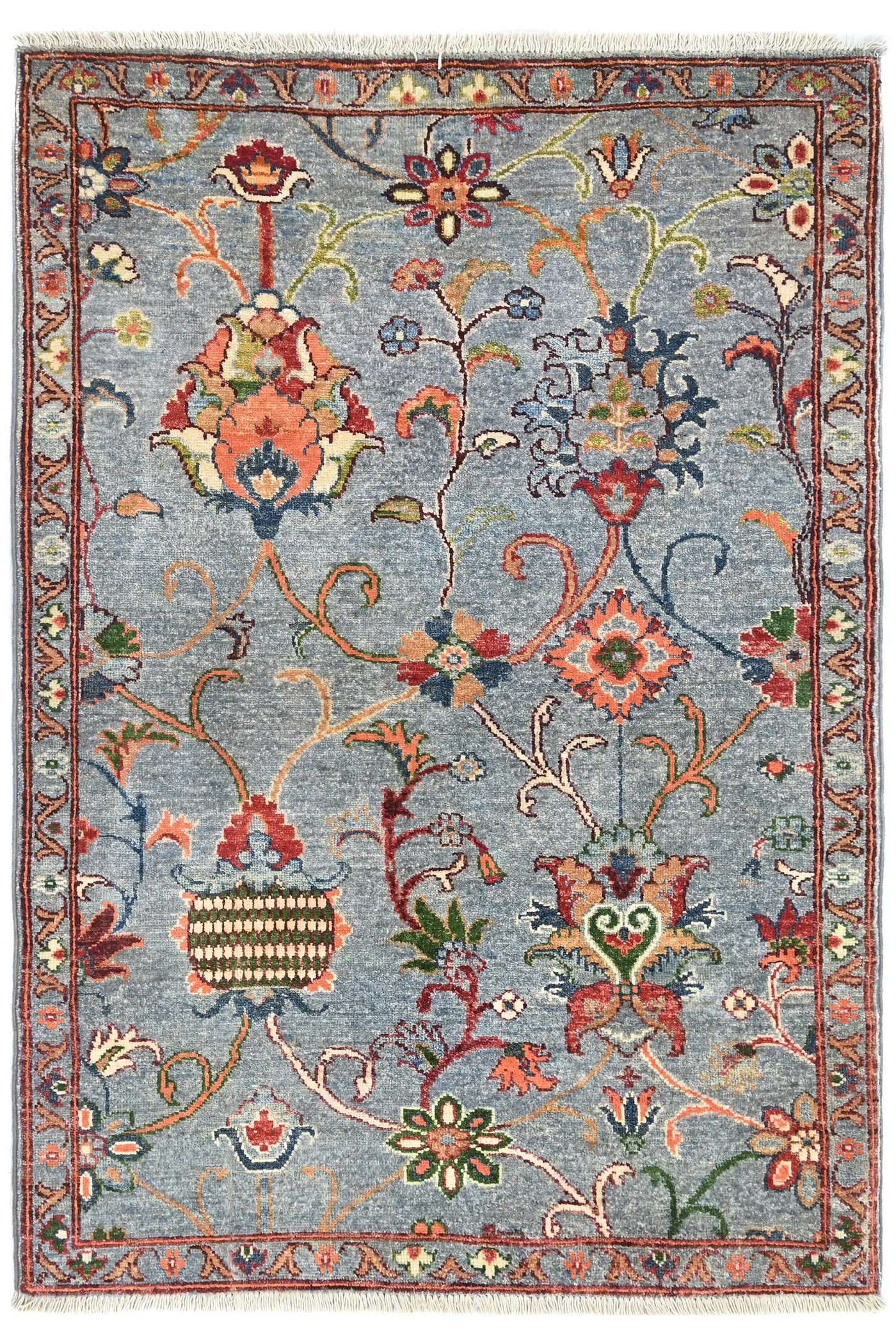 Chobi Afghan Rug – Steel Blossom