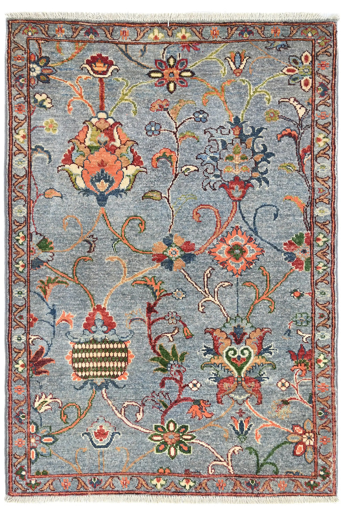 Chobi Afghan Rug – Steel Blossom