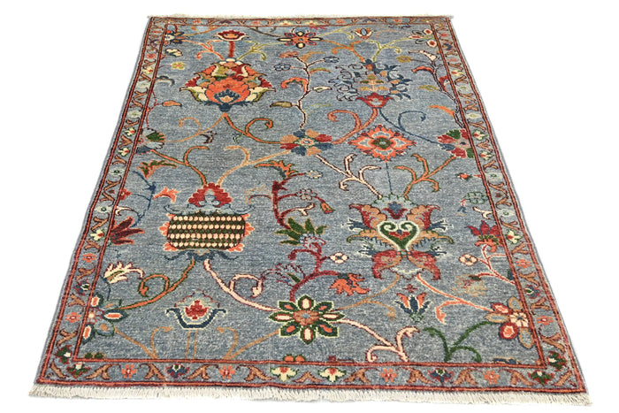 Chobi Afghan Rug – Steel Blossom