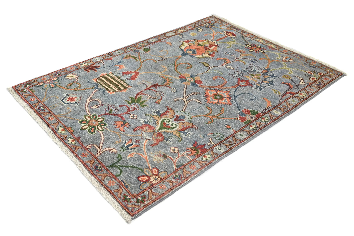 Chobi Afghan Rug – Steel Blossom