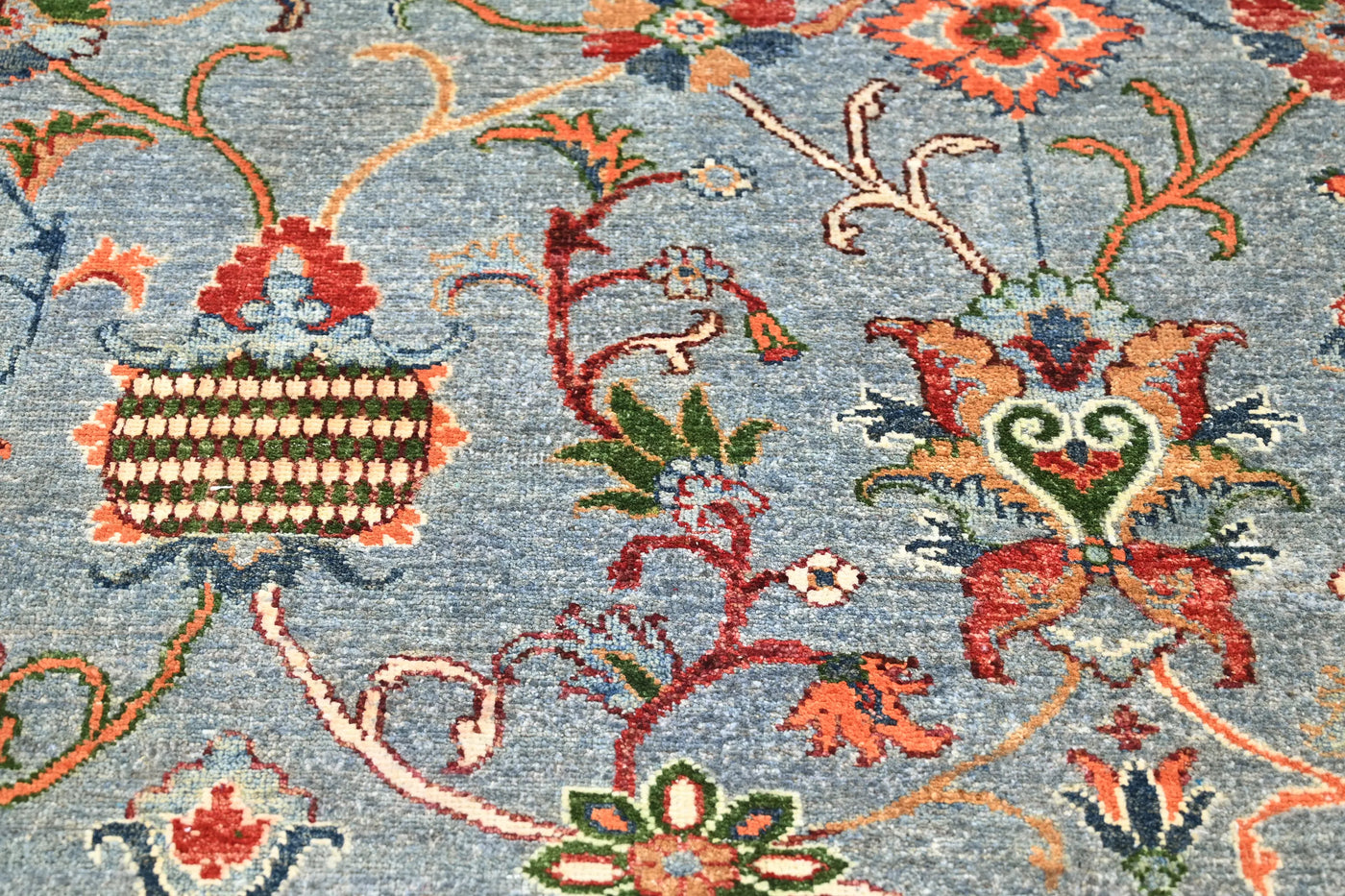 Chobi Afghan Rug – Steel Blossom