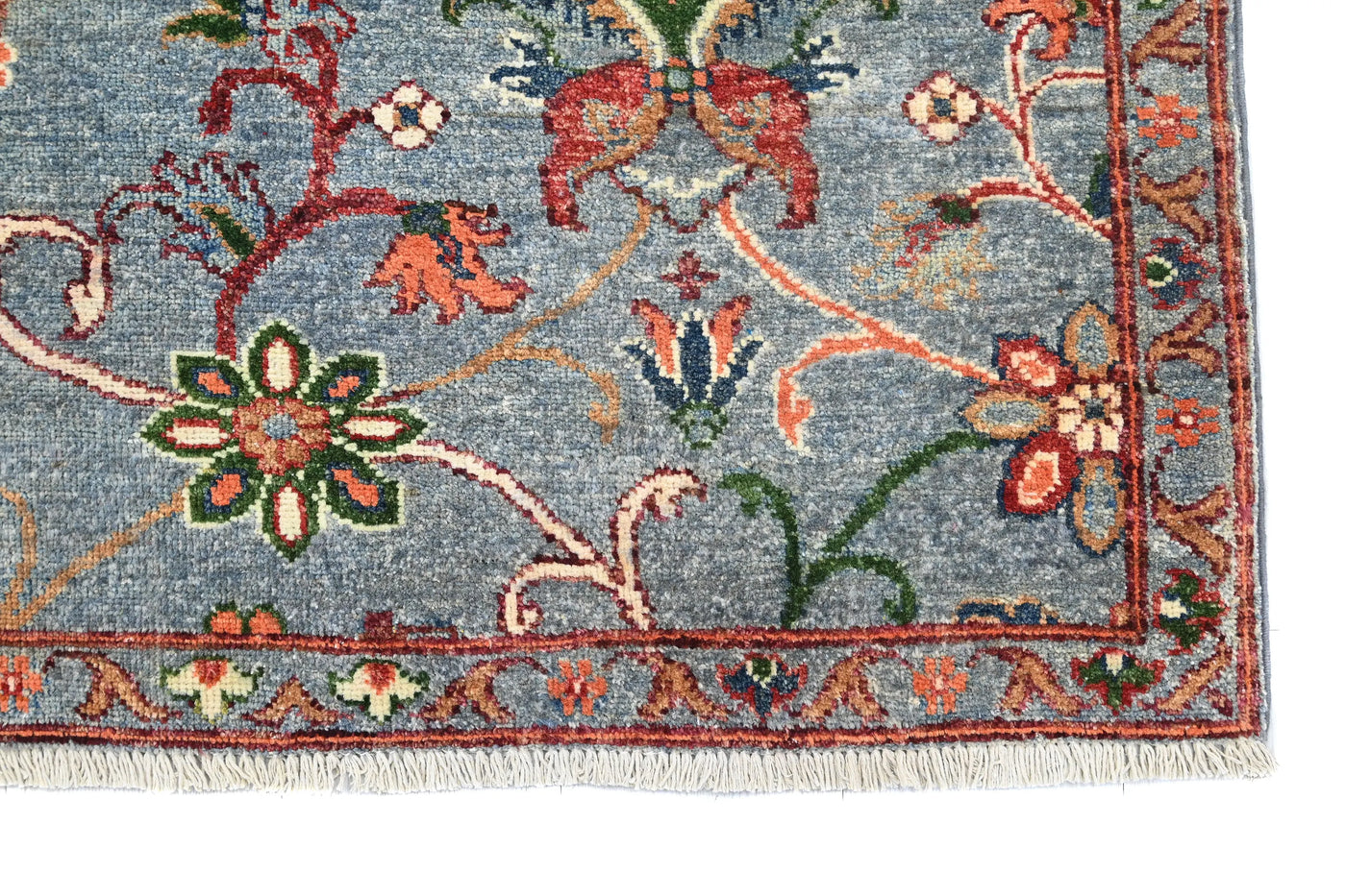 Chobi Afghan Rug – Steel Blossom