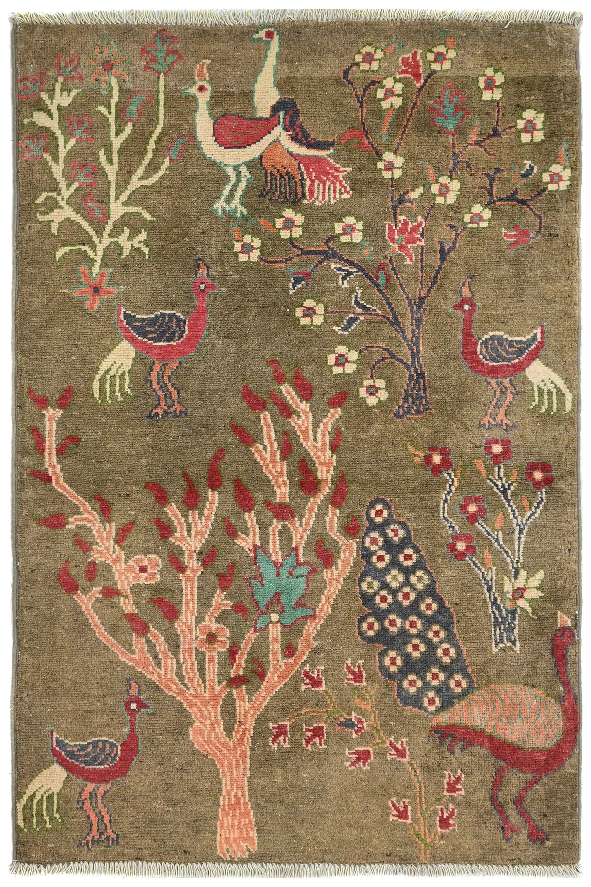 Chobi Afghan Rug – Pink Peacock
