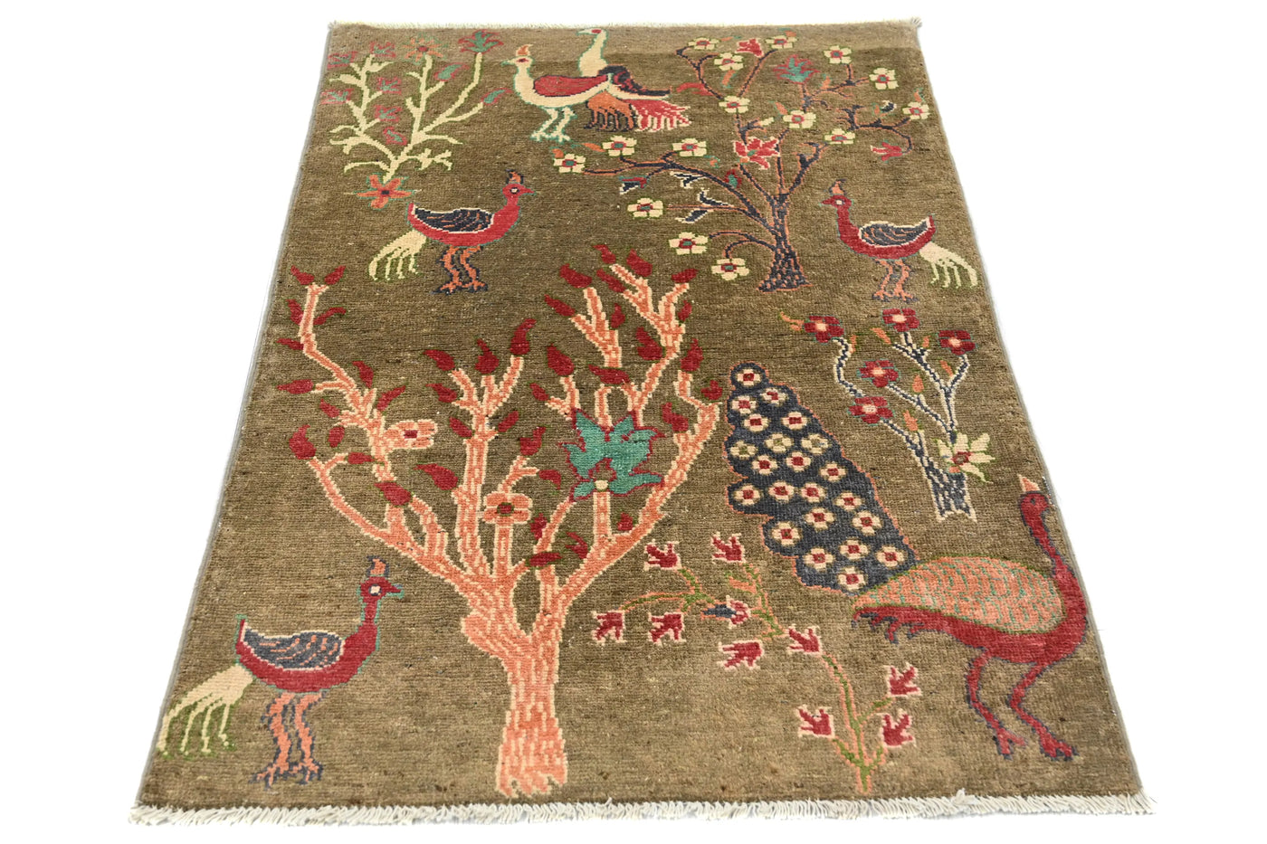 Chobi Afghan Rug – Pink Peacock