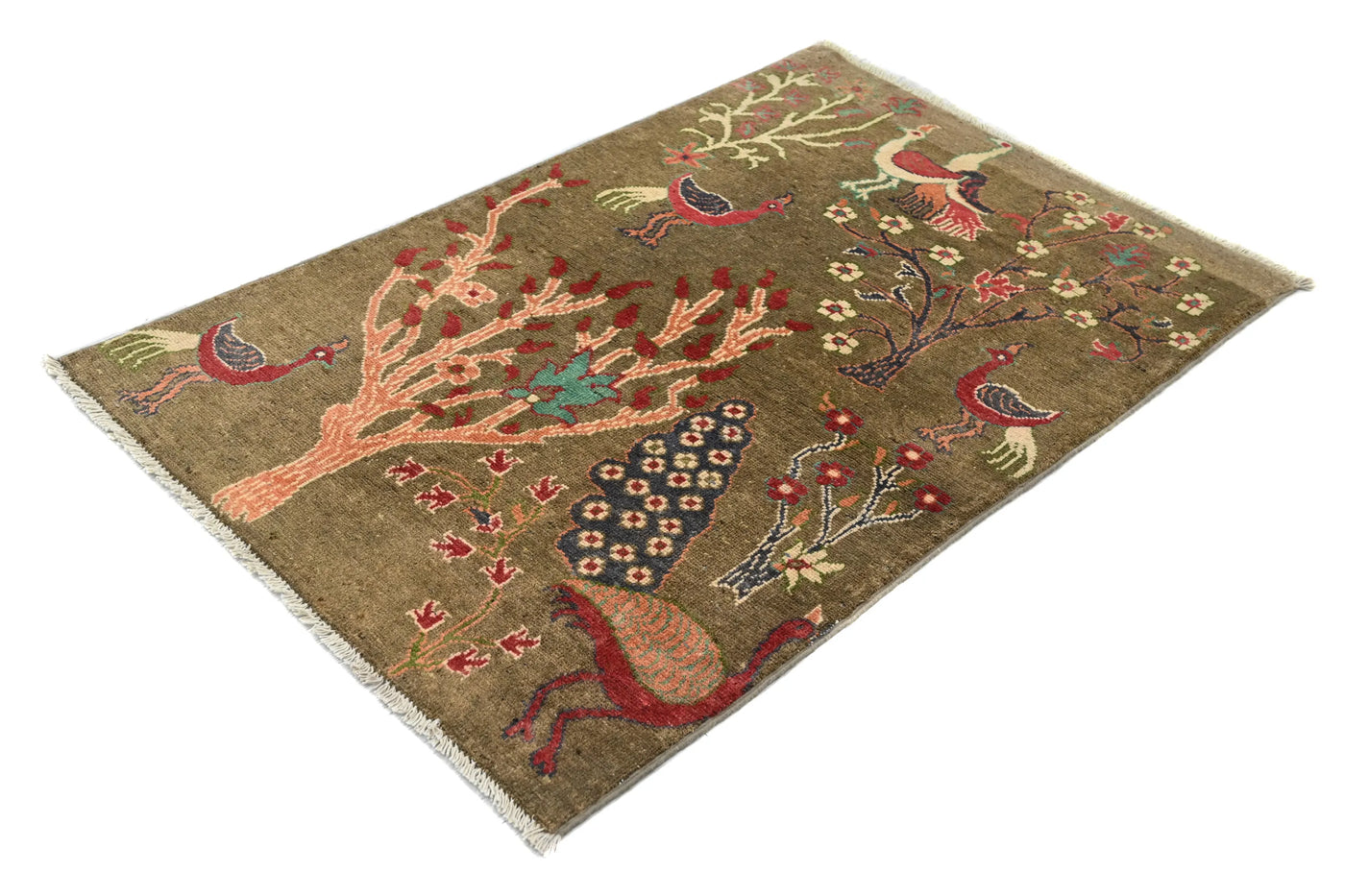 Chobi Afghan Rug – Pink Peacock