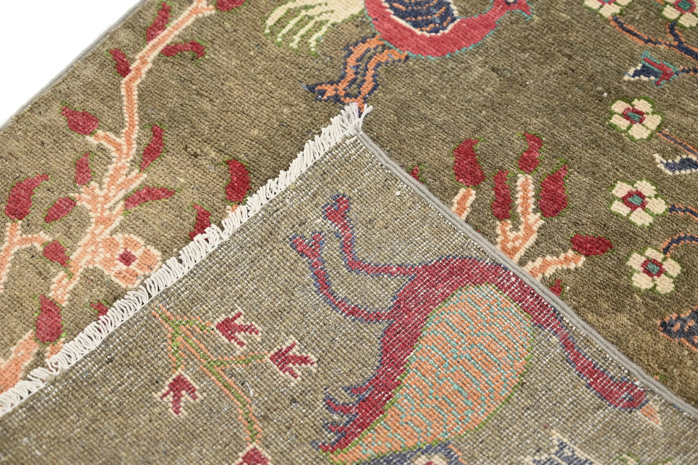 Chobi Afghan Rug – Pink Peacock