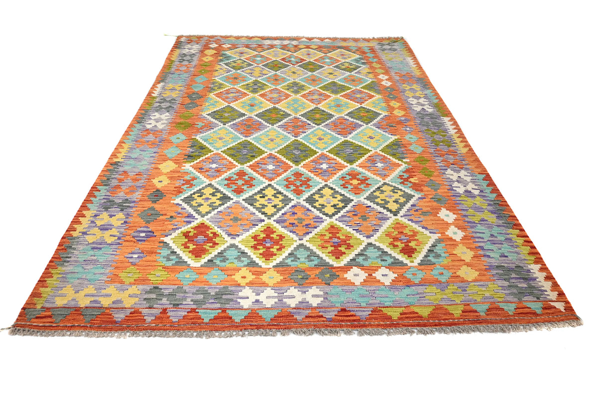 Maimana Kilim Afghan Rug – Earthy Diamond
