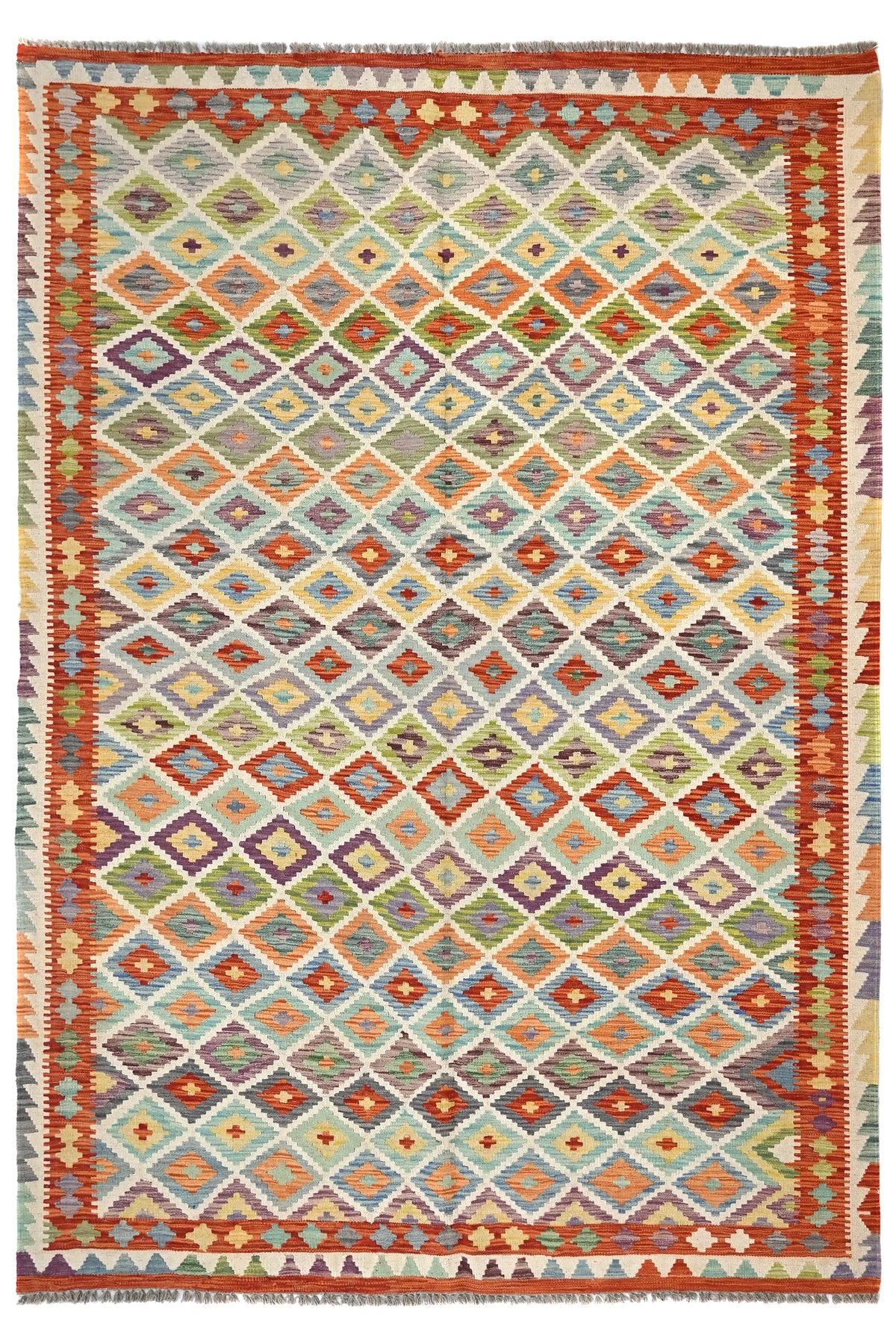 Maimana Kilim Afghan Rug – Geometric Diamond