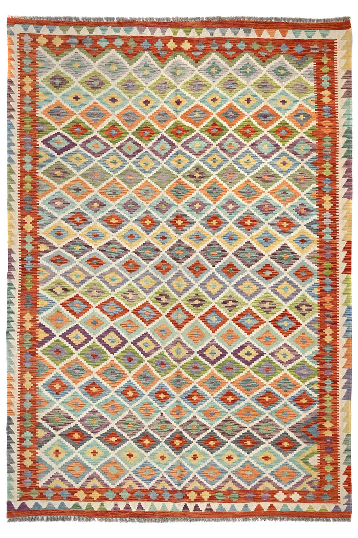 Maimana Kilim Afghan Rug – Geometric Diamond