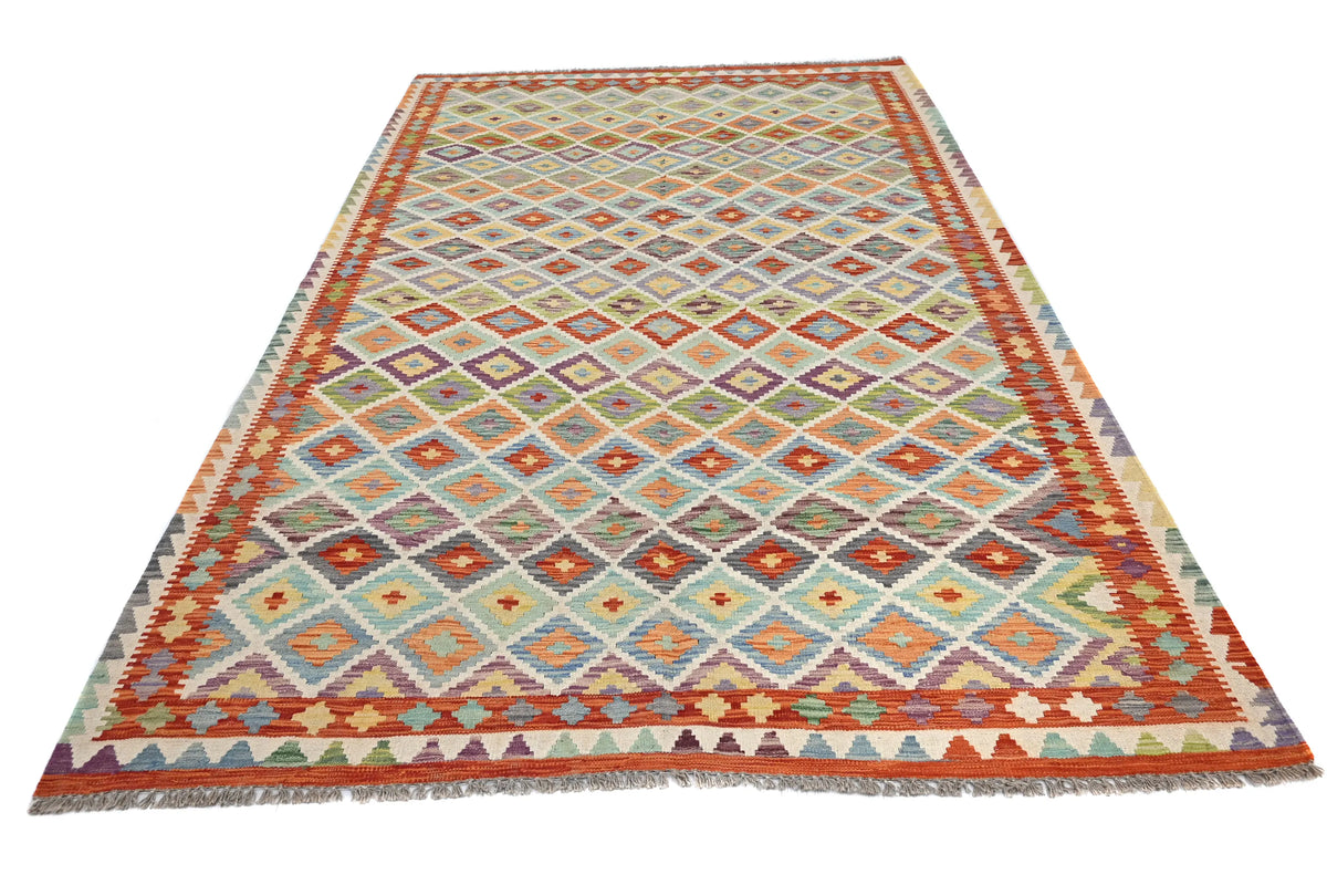 Maimana Kilim Afghan Rug – Geometric Diamond