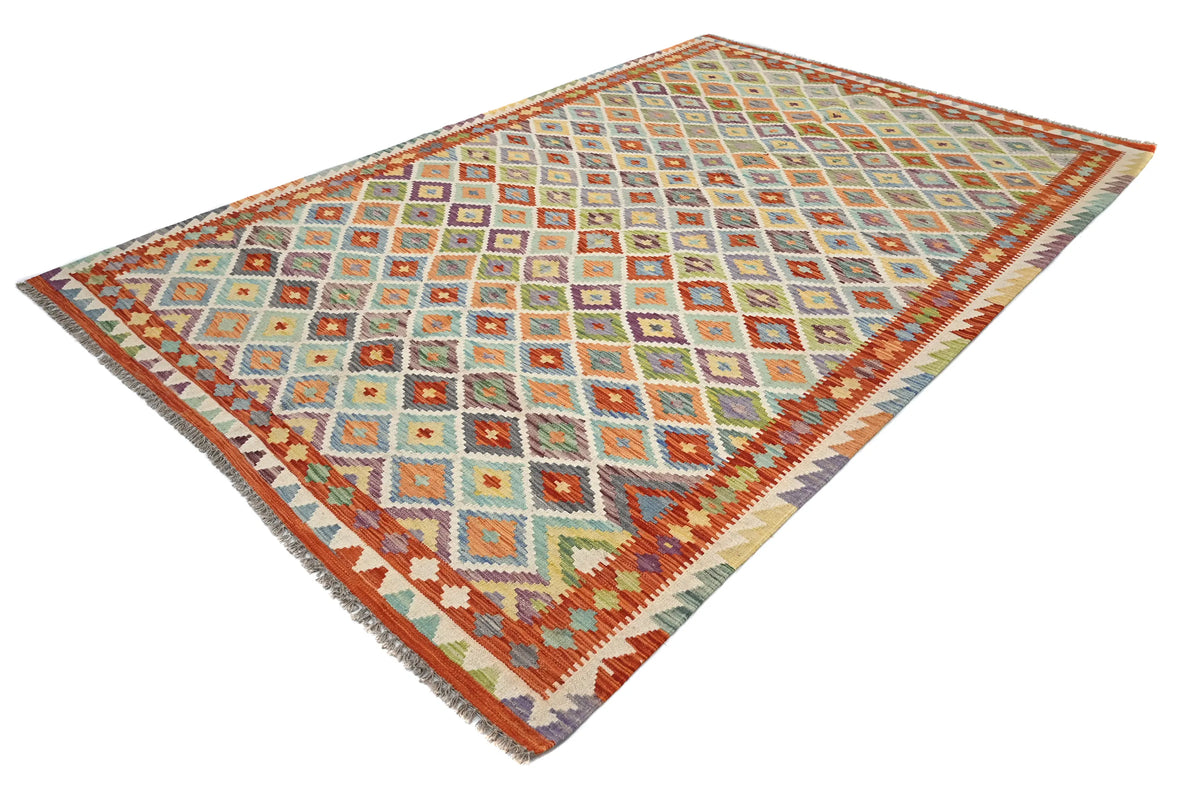 Maimana Kilim Afghan Rug – Geometric Diamond