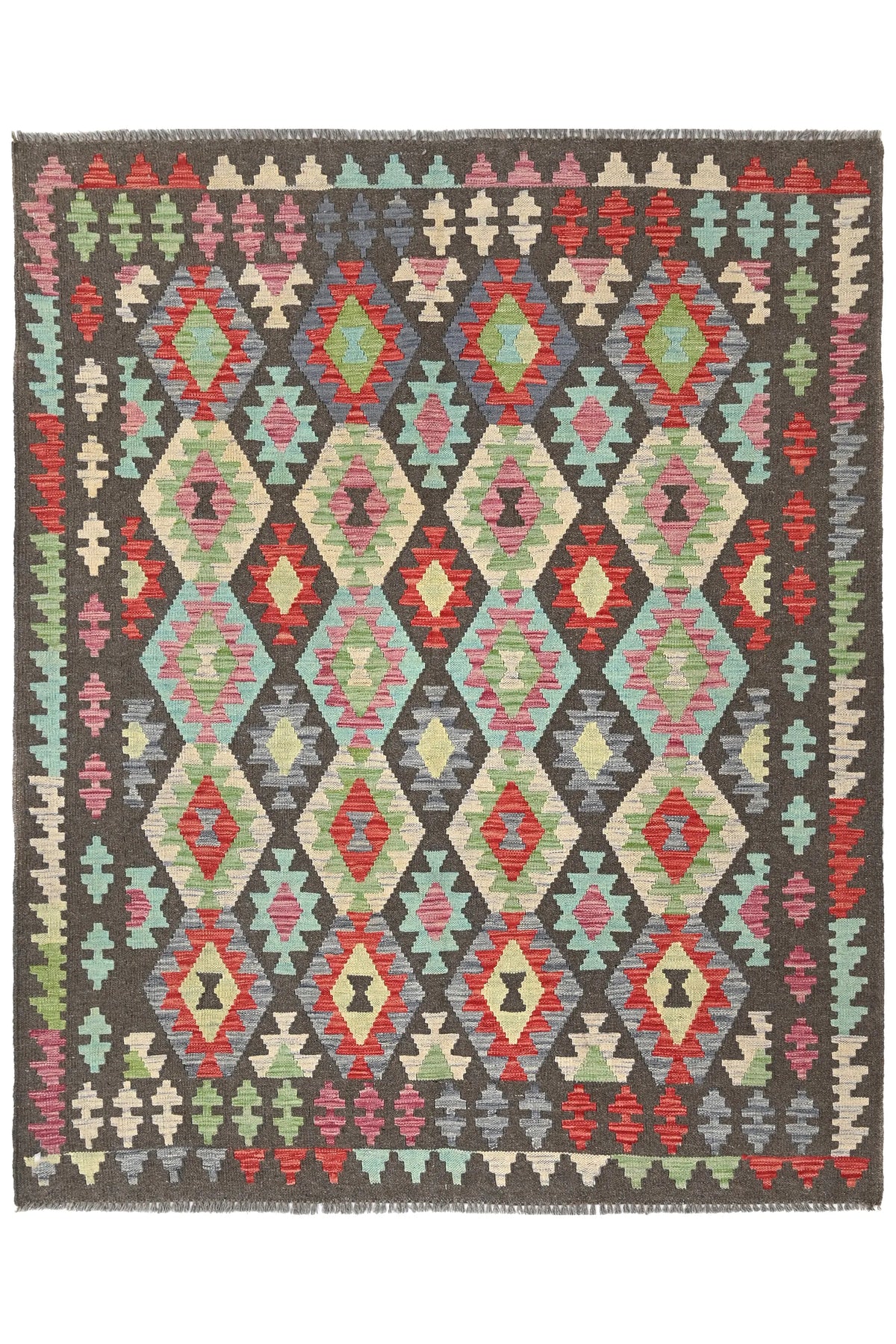 Maimana Kilim Afghan Rug – Charcoal Medallion