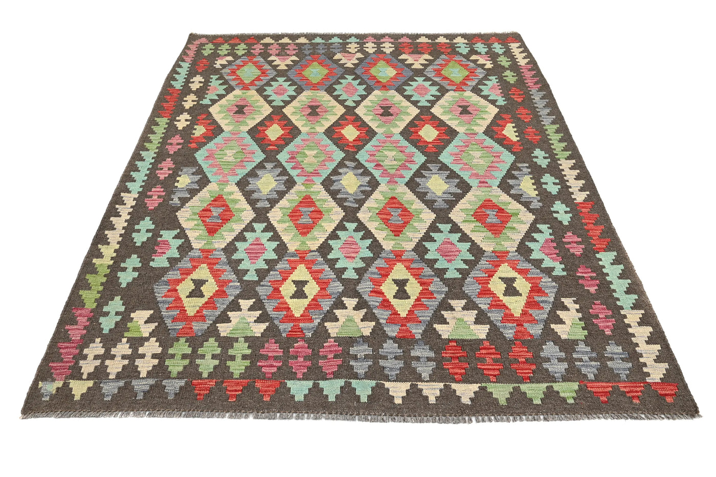 Maimana Kilim Afghan Rug – Charcoal Medallion