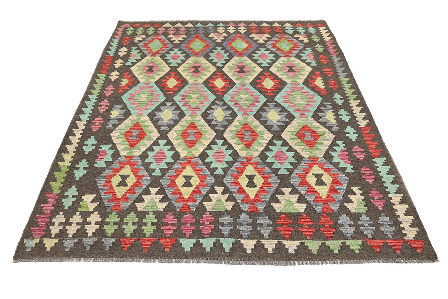 Maimana Kilim Afghan Rug – Charcoal Medallion