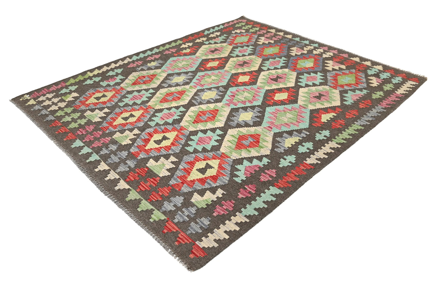 Maimana Kilim Afghan Rug – Charcoal Medallion