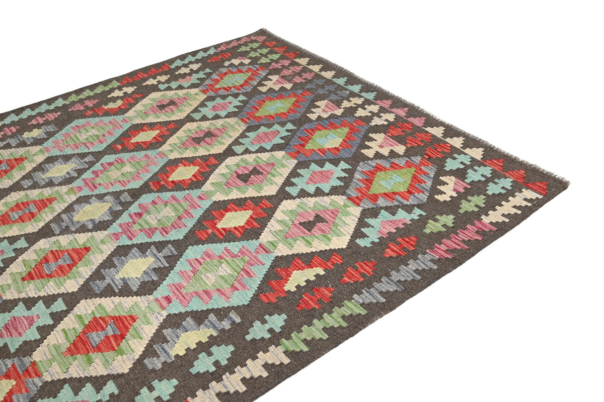 Maimana Kilim Afghan Rug – Charcoal Medallion
