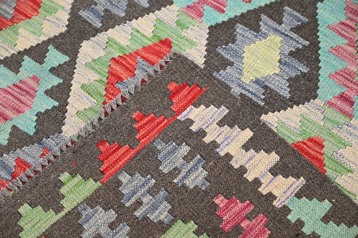 Maimana Kilim Afghan Rug – Charcoal Medallion