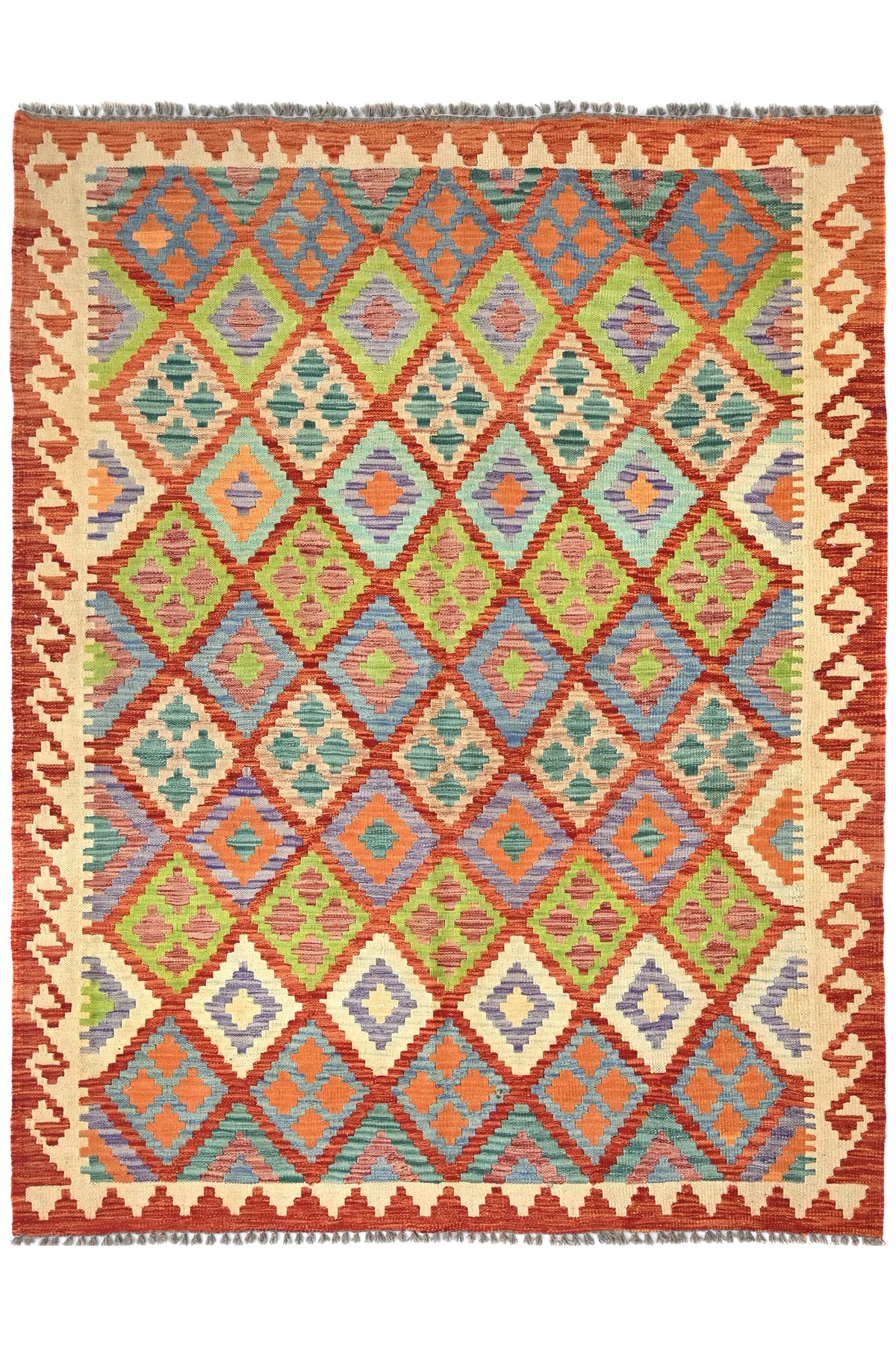 Maimana Kilim Afghan Rug – Earthy Lattice
