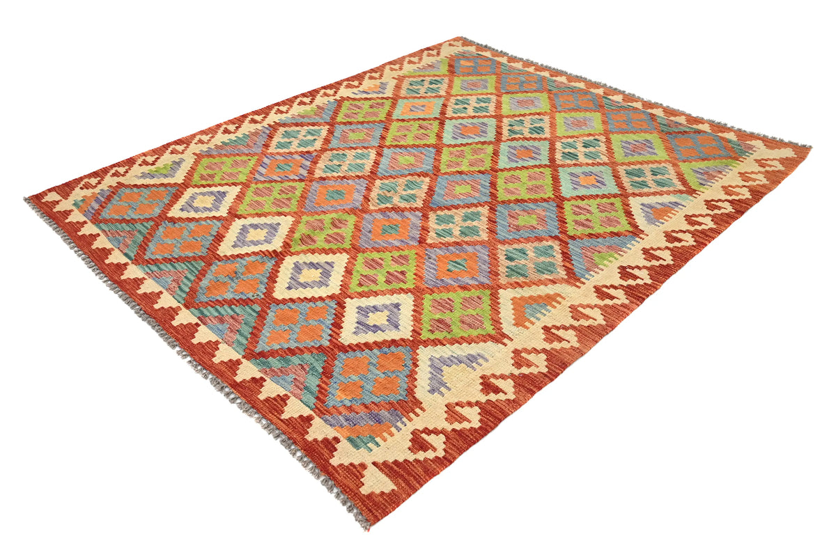 Maimana Kilim Afghan Rug – Earthy Lattice