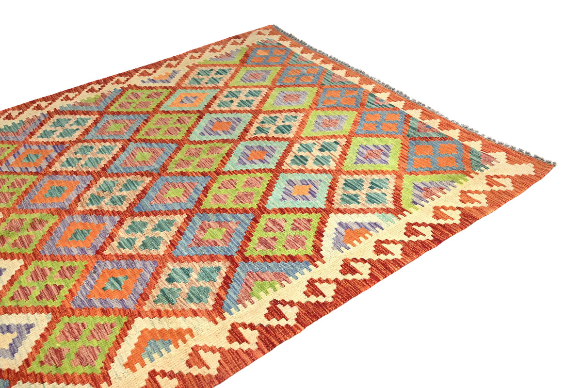 Maimana Kilim Afghan Rug – Earthy Lattice