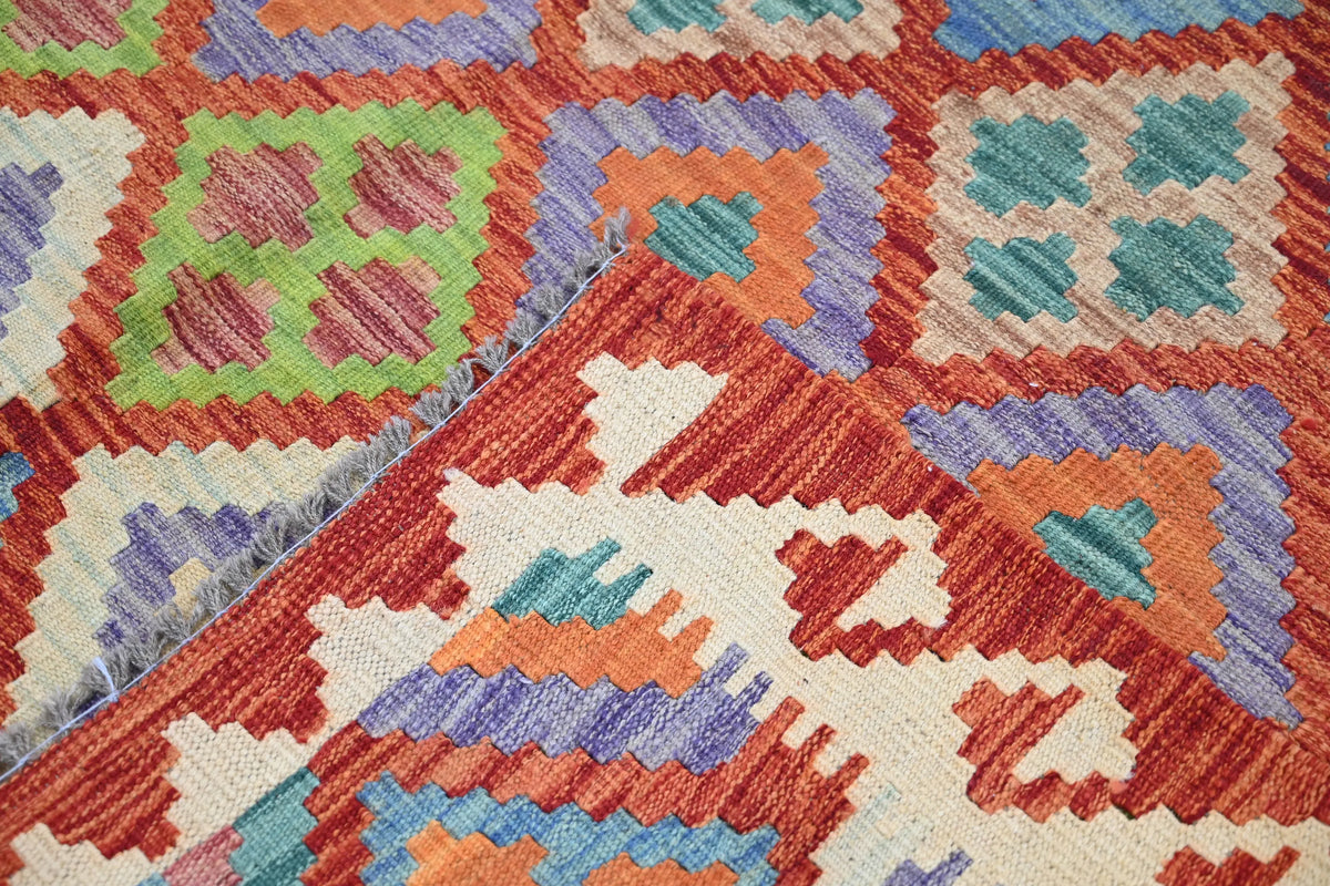 Maimana Kilim Afghan Rug – Earthy Lattice