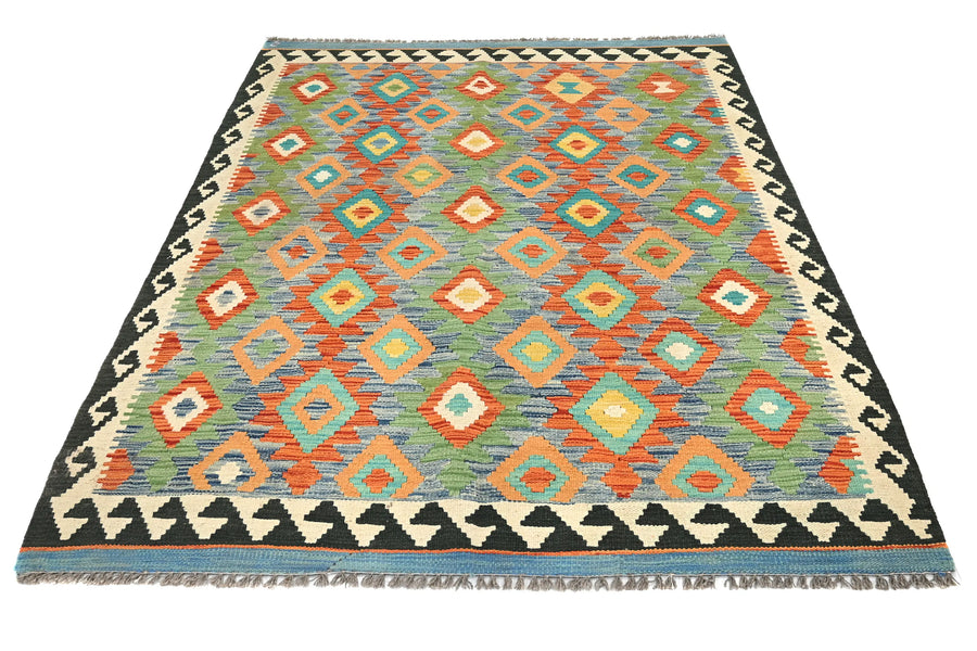 Maimana Kilim Afghan Rug – Azure Medallion
