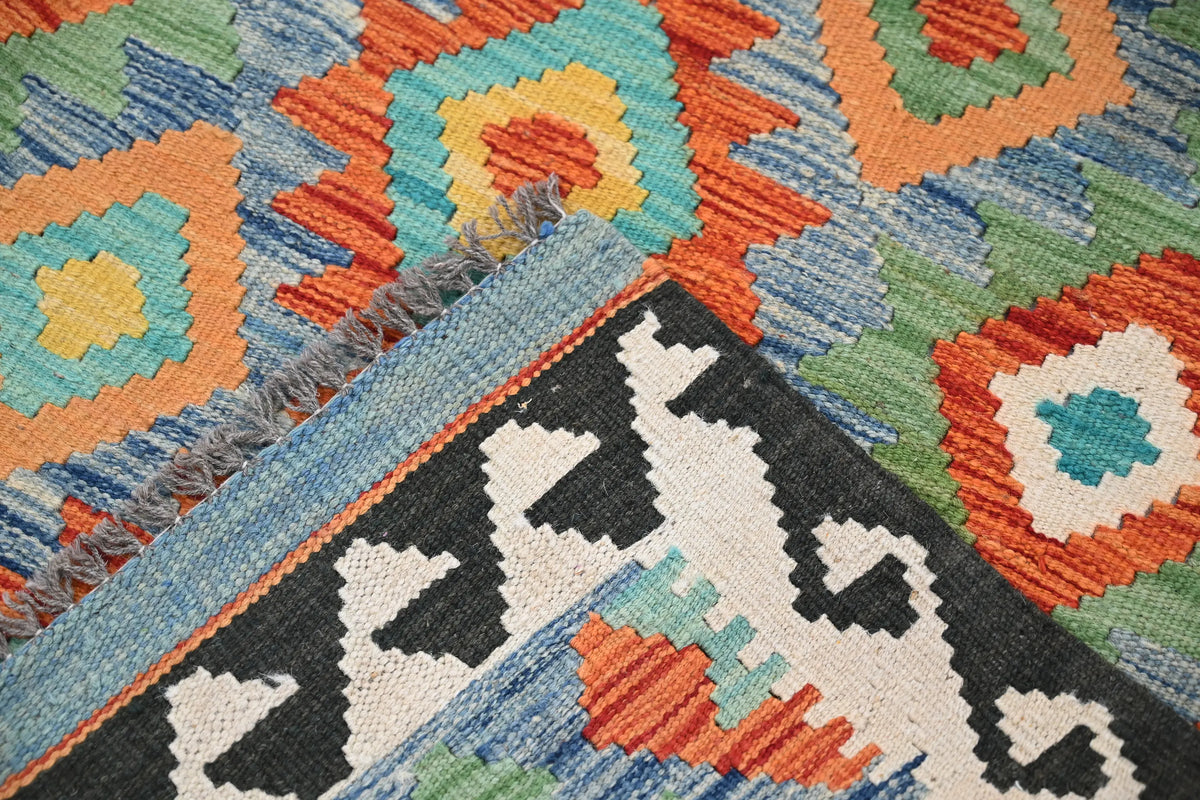 Maimana Kilim Afghan Rug – Azure Medallion