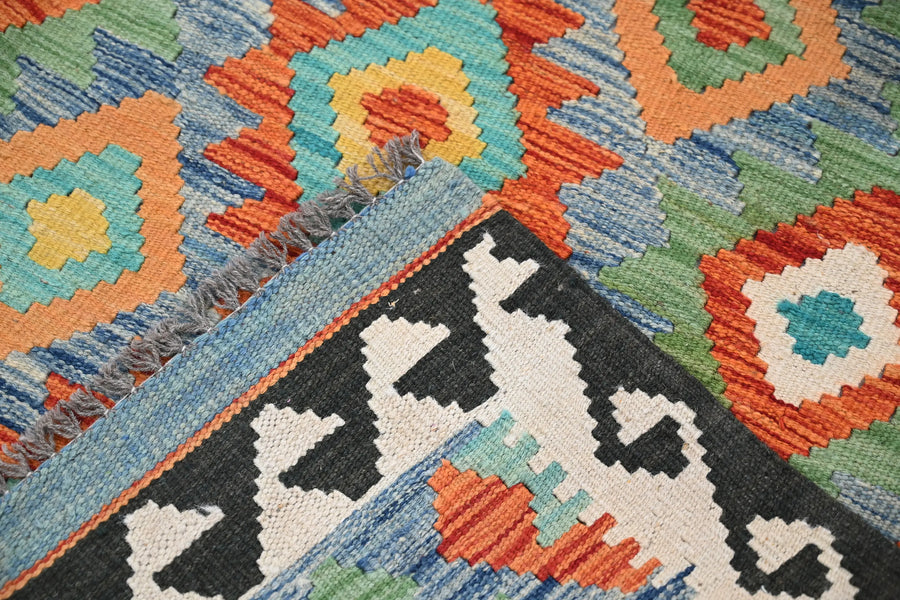 Maimana Kilim Afghan Rug – Azure Medallion