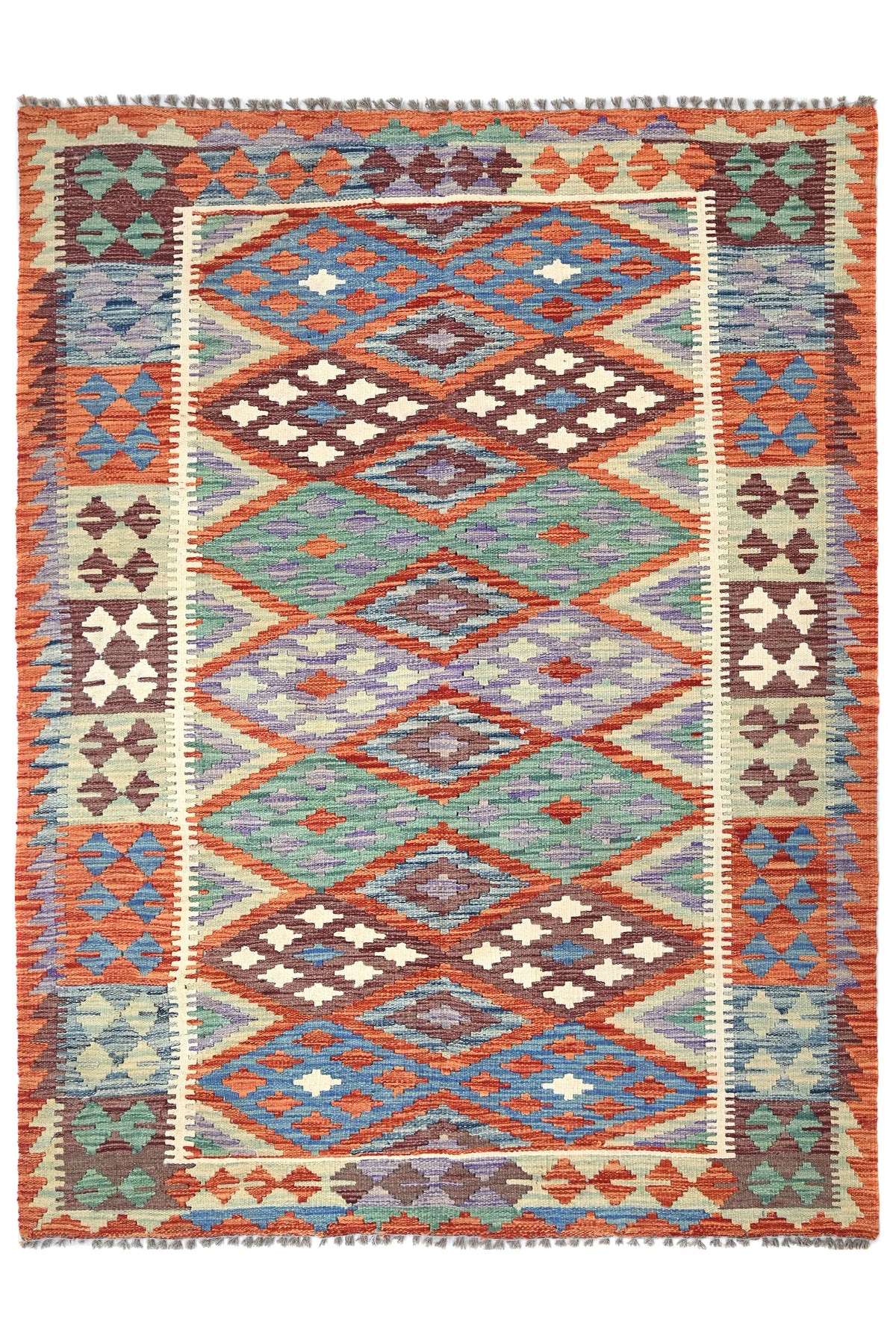 Maimana Kilim Afghan Rug – Terracotta Prism