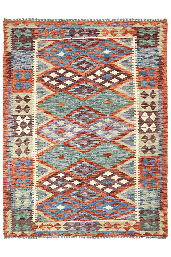 Maimana Kilim Afghan Rug – Terracotta Prism
