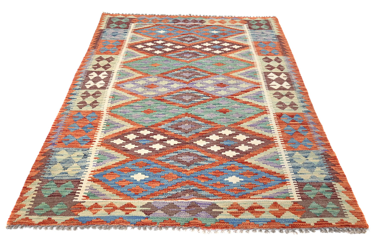 Maimana Kilim Afghan Rug – Terracotta Prism