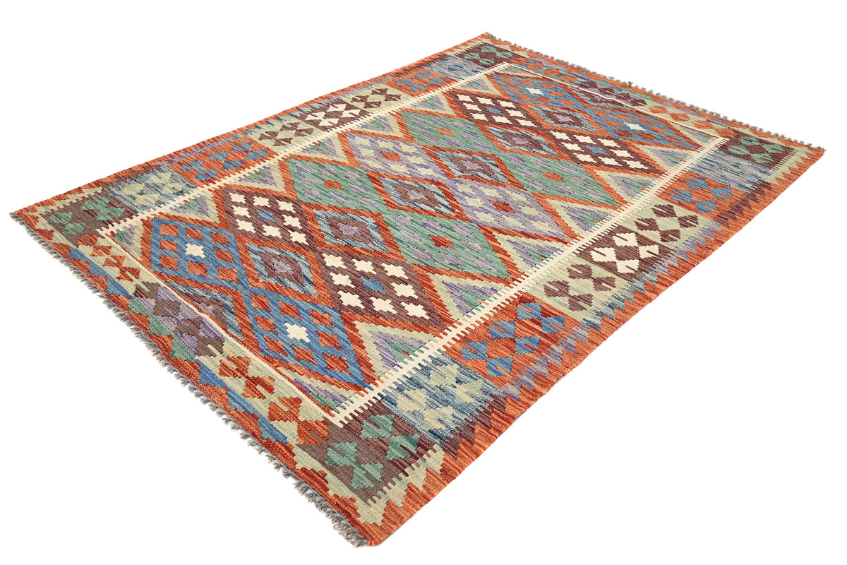 Maimana Kilim Afghan Rug – Terracotta Prism