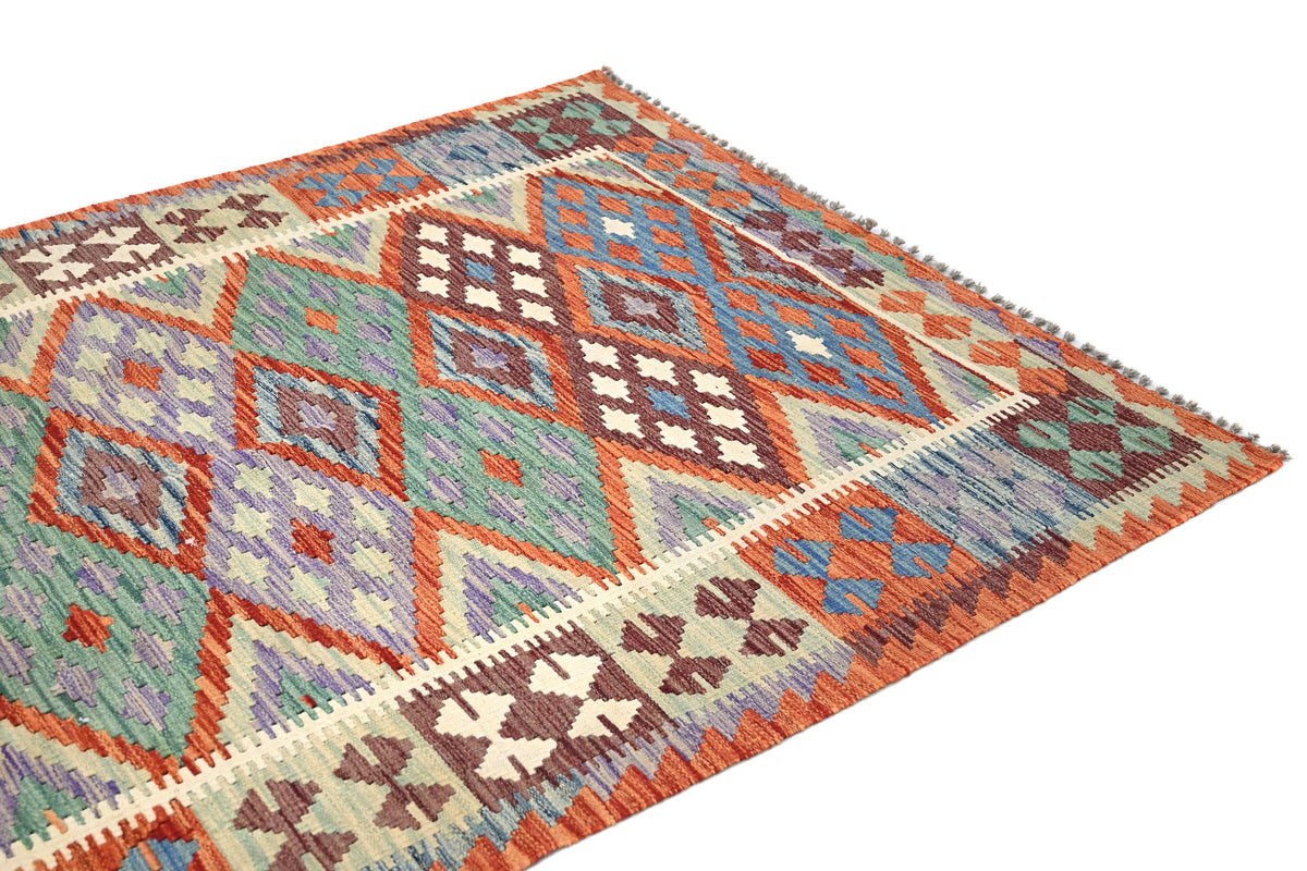 Maimana Kilim Afghan Rug – Terracotta Prism