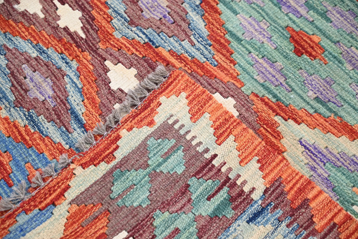 Maimana Kilim Afghan Rug – Terracotta Prism