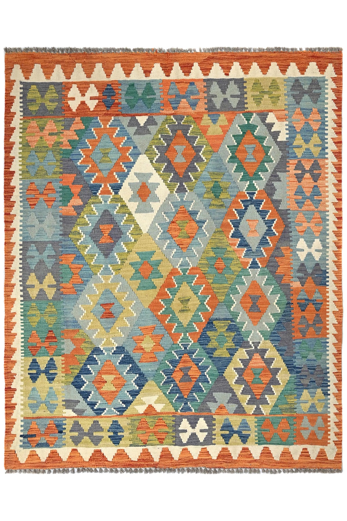 Maimana Kilim Afghan Rug – Azure Mosaic