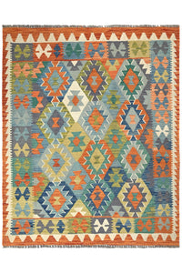 Maimana Kilim Afghan Rug – Azure Mosaic