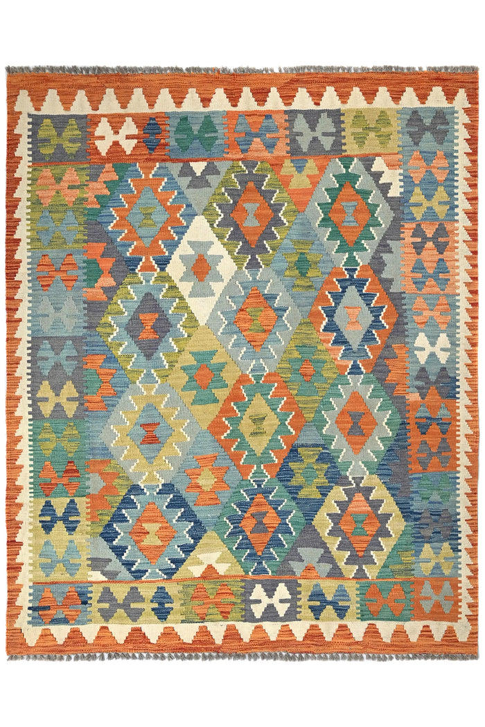 Maimana Kilim Afghan Rug – Azure Mosaic