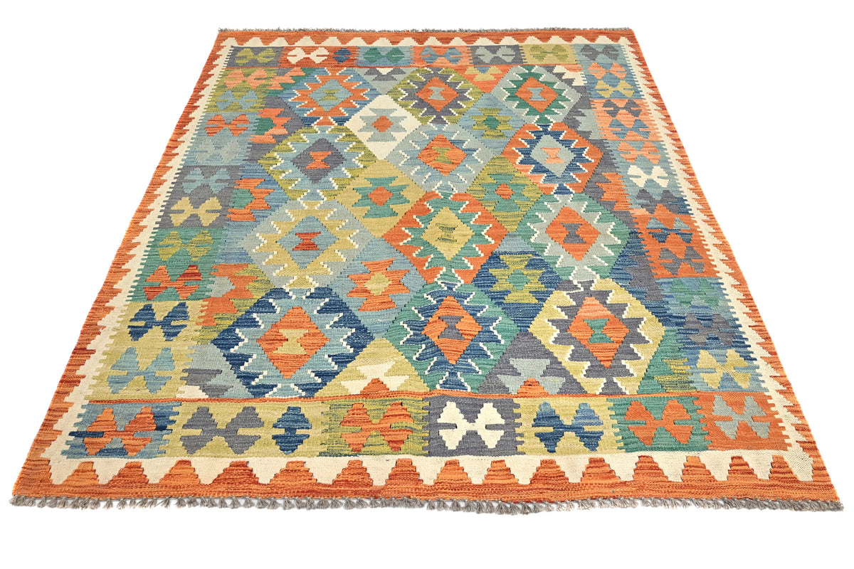 Maimana Kilim Afghan Rug – Azure Mosaic
