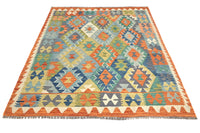 Maimana Kilim Afghan Rug – Azure Mosaic