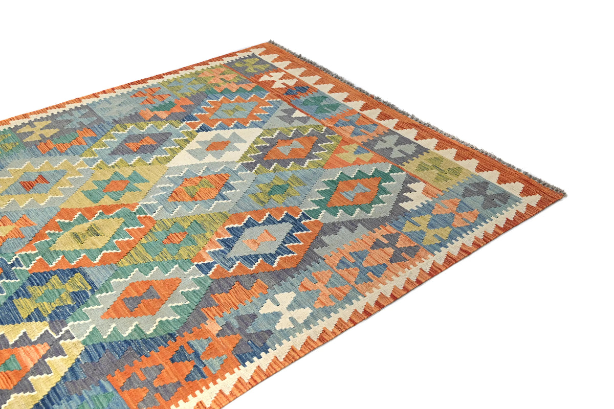 Maimana Kilim Afghan Rug – Azure Mosaic