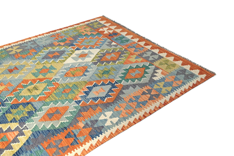 Maimana Kilim Afghan Rug – Azure Mosaic