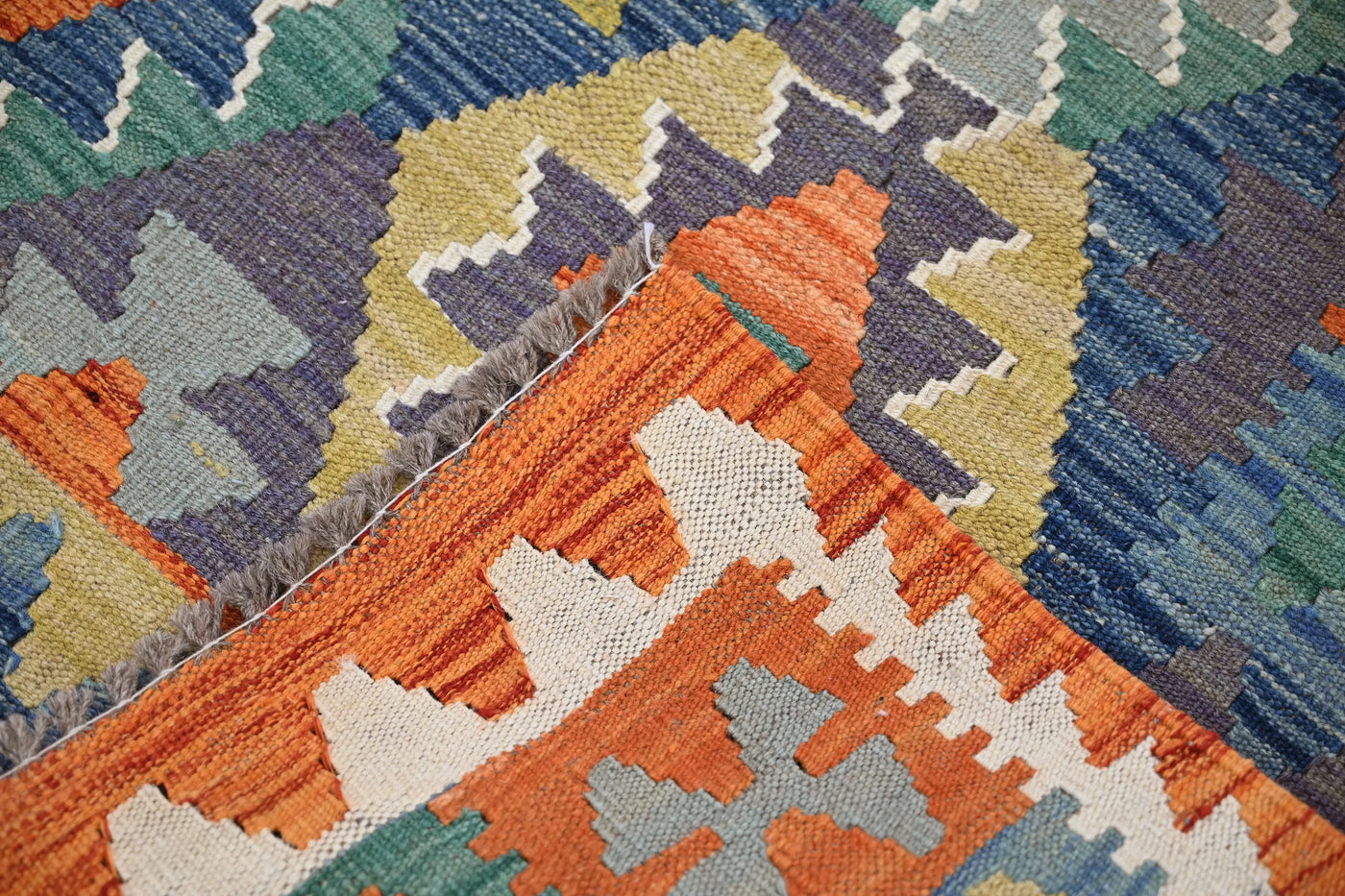 Maimana Kilim Afghan Rug – Azure Mosaic