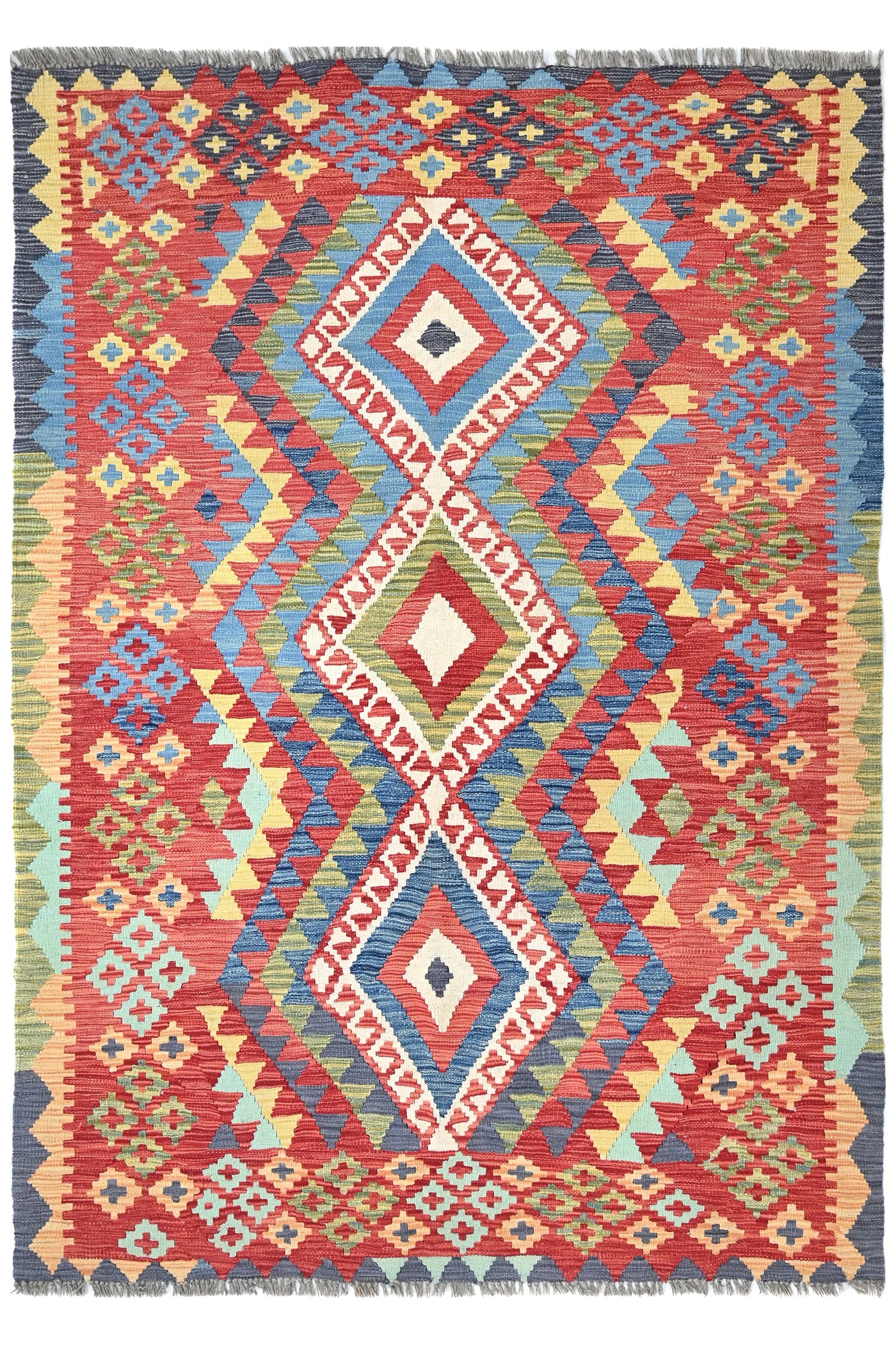 Maimana Kilim Afghan Rug – Crimson Cascade