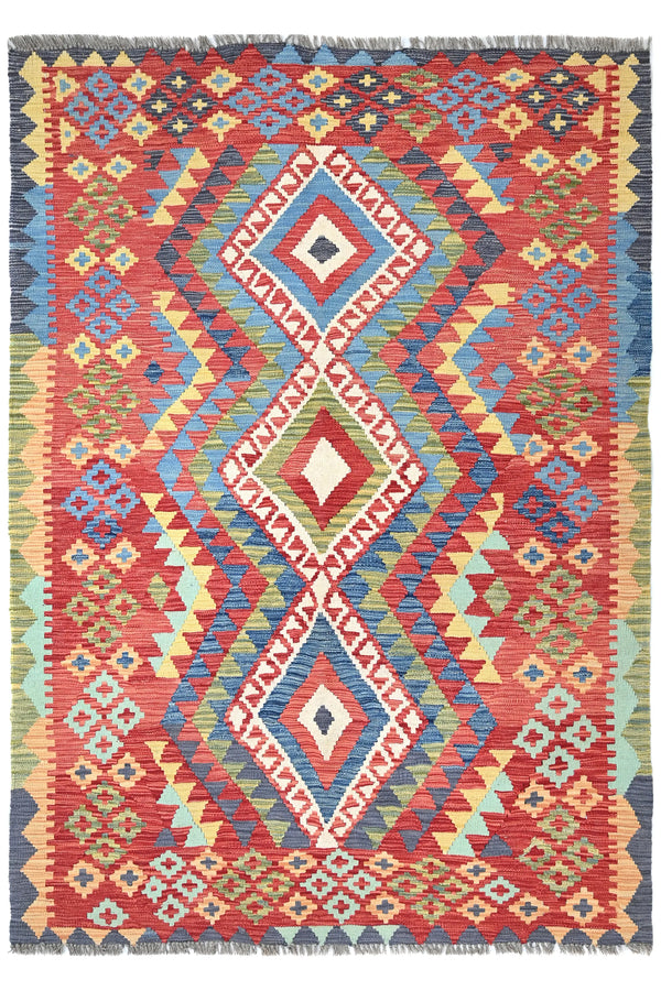 Maimana Kilim Afghan Rug – Crimson Cascade